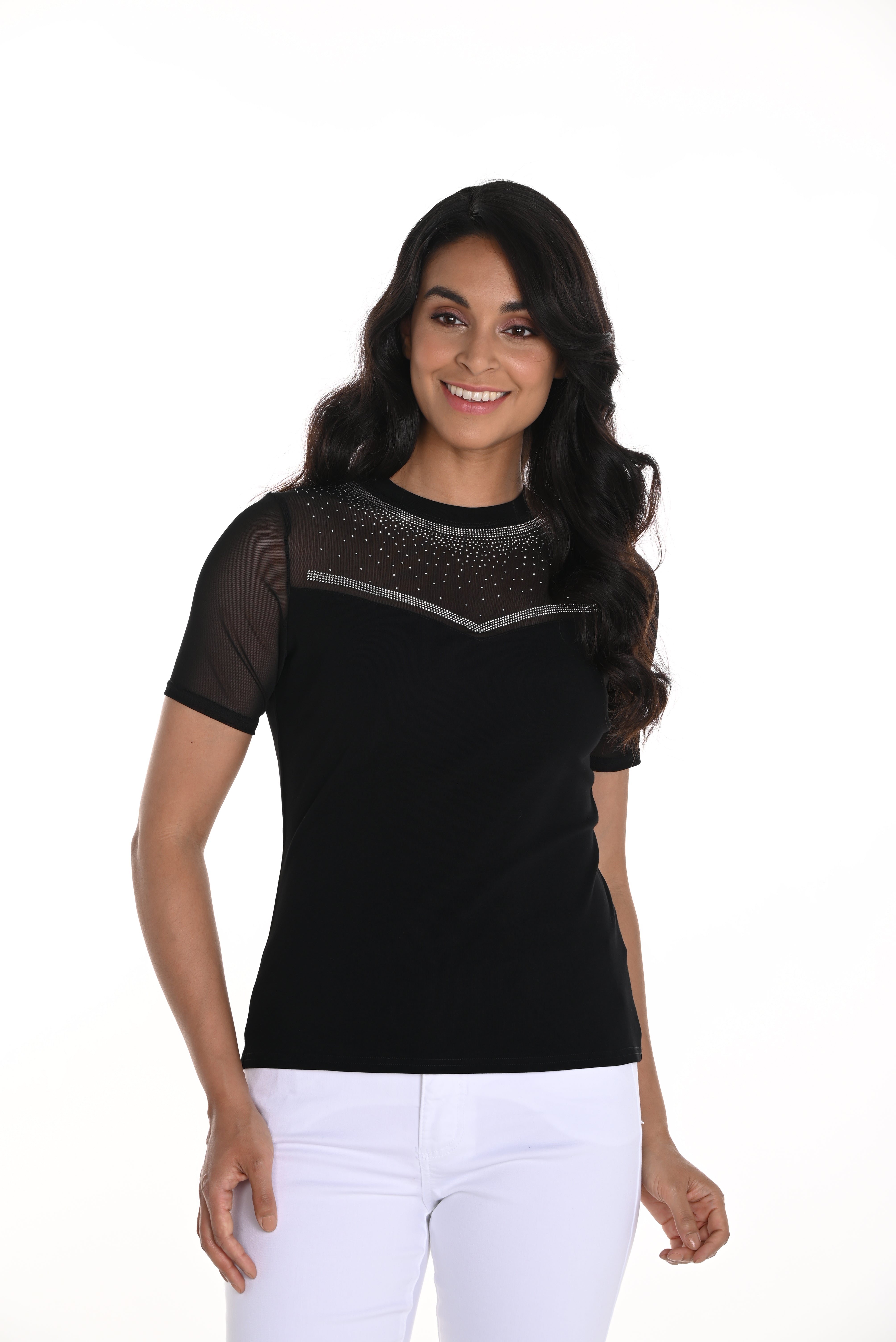 T Shirt with Sheer Neckline (241311U)