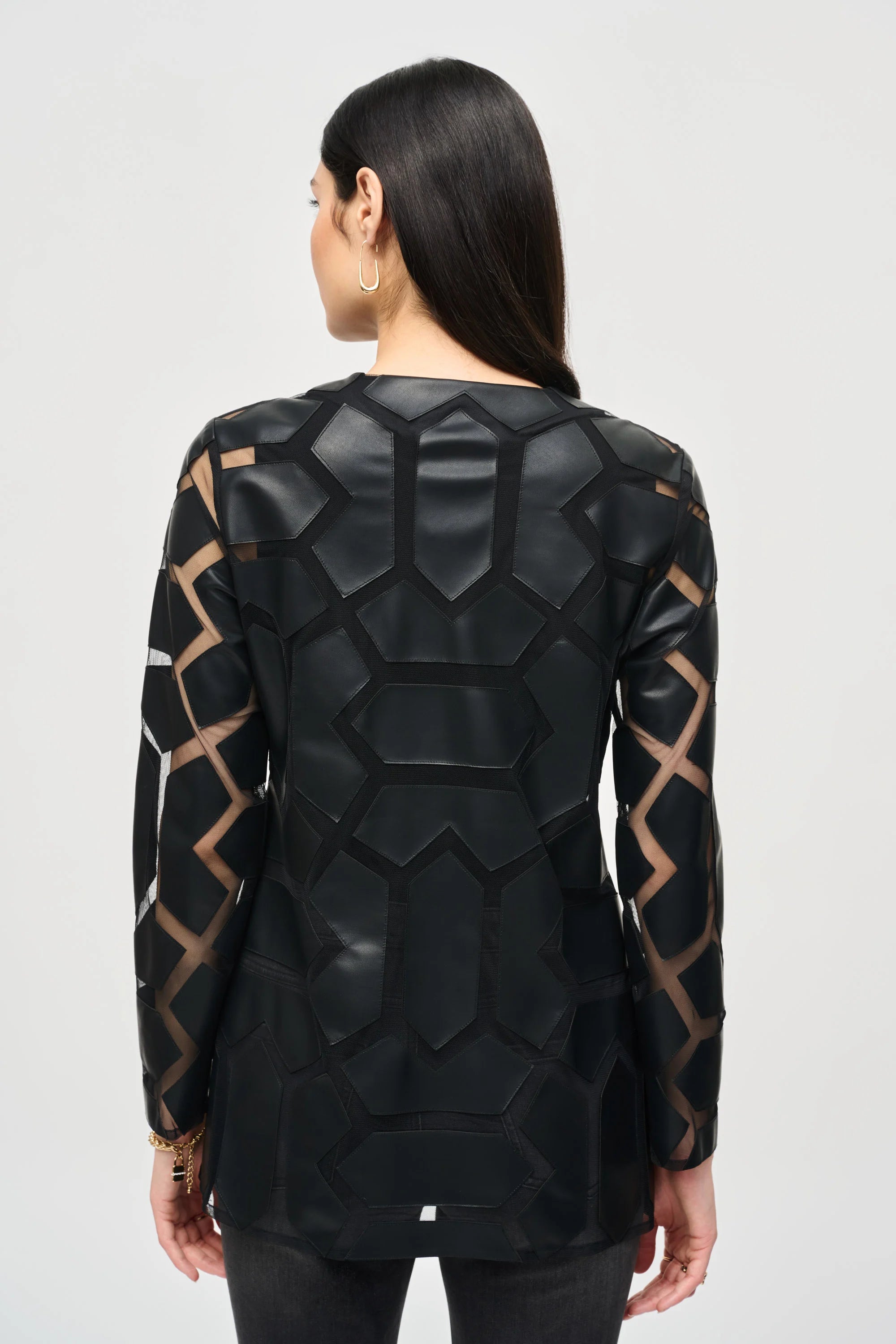 Laser-Cut Leatherette on Mesh Jacket (241905S25)