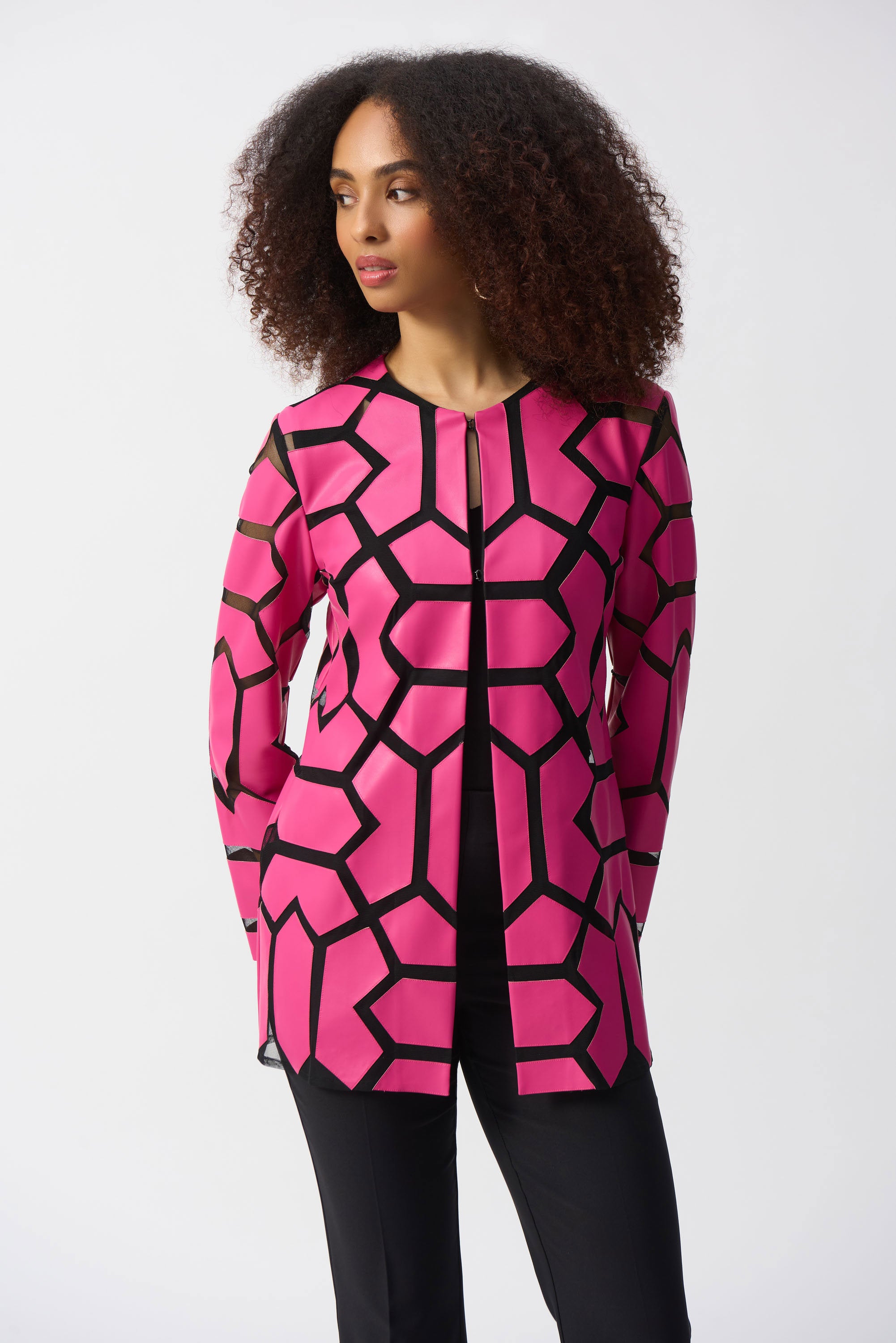 Laser-Cut Leatherette on Mesh Jacket (241905S25)