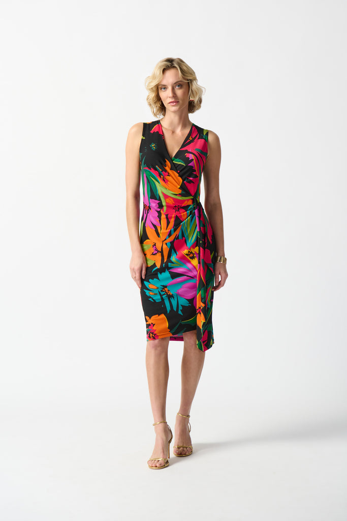 Silky Knit Tropical Print Wrap Dress (242012)