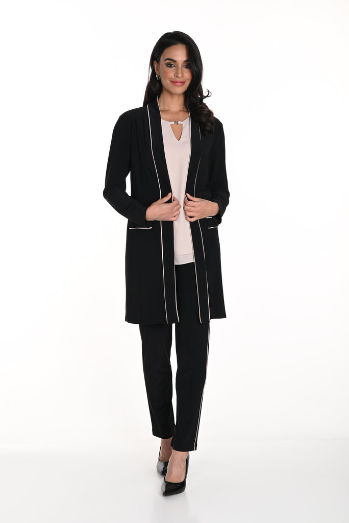 Black Cardigan with Beige Trim (243019)