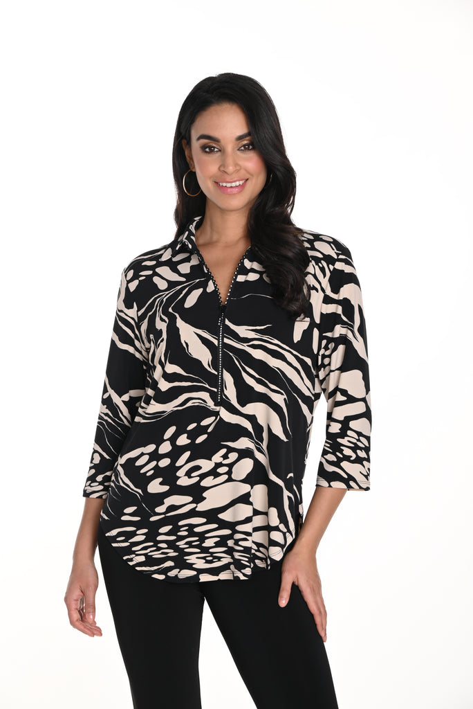 Black & Champagne Patterned Top (243143)