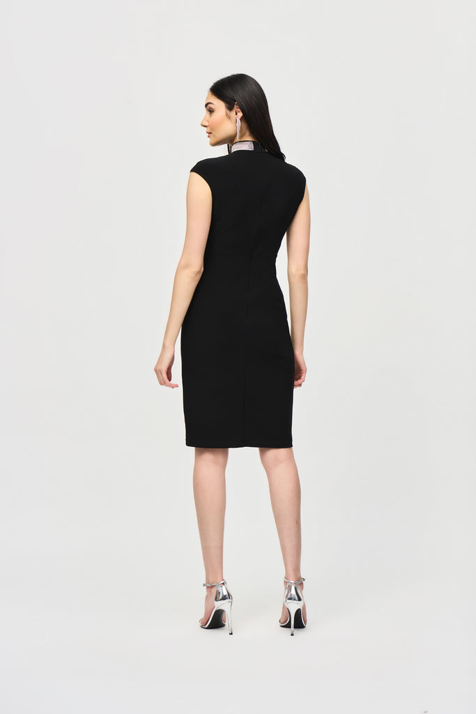 Silky Knit Embellished Collar Fitted Dress (243313)