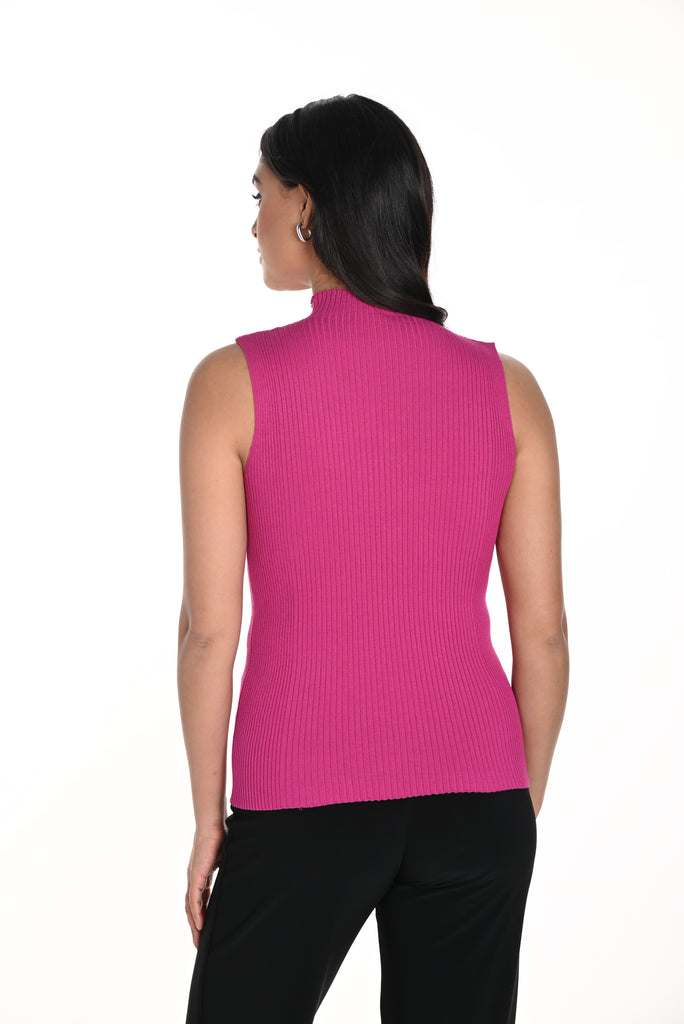 Fuchsia Sleeveless Knit Top with Embellished Neckline (243462U)