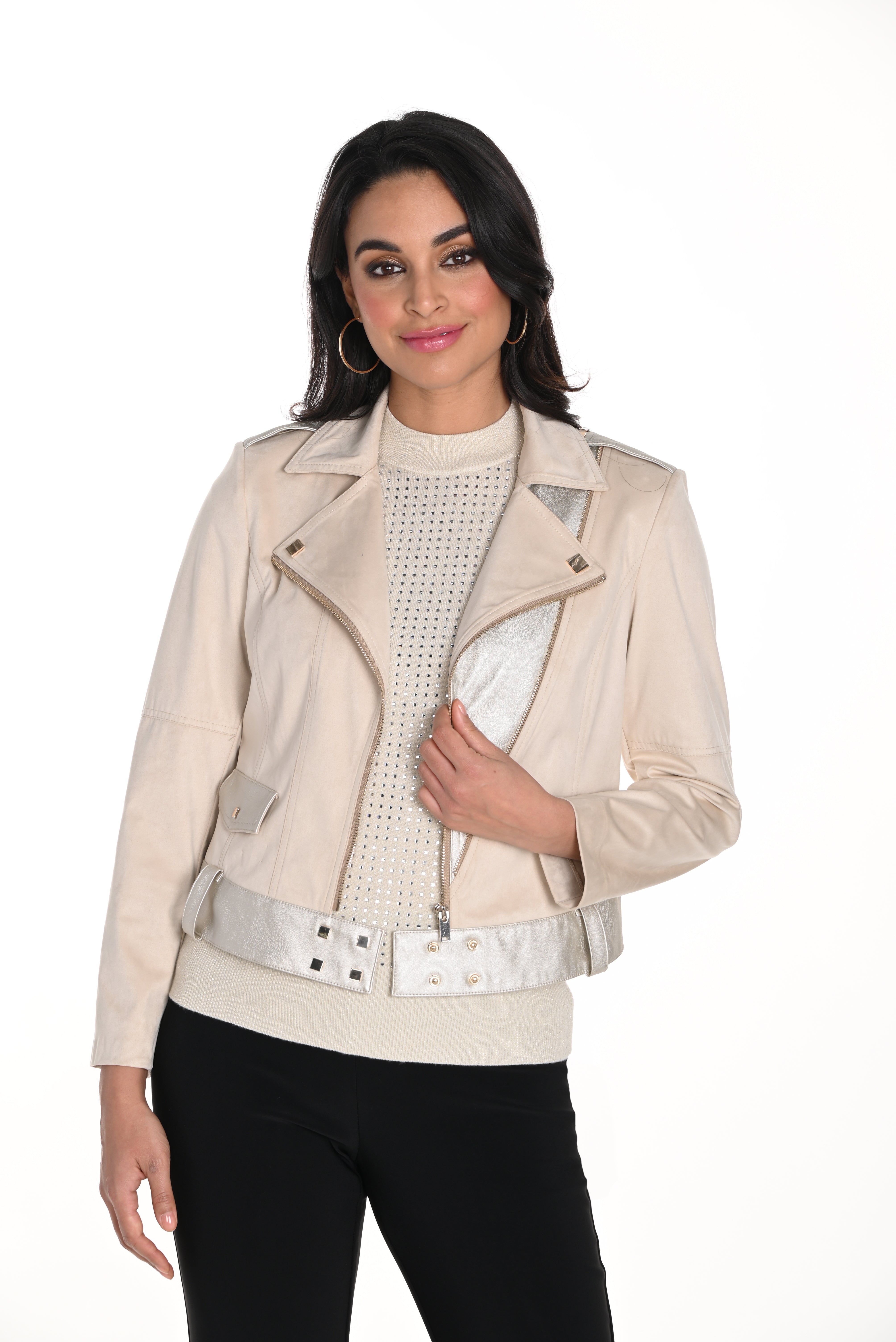 Beige Moto Jacket (243502S25)