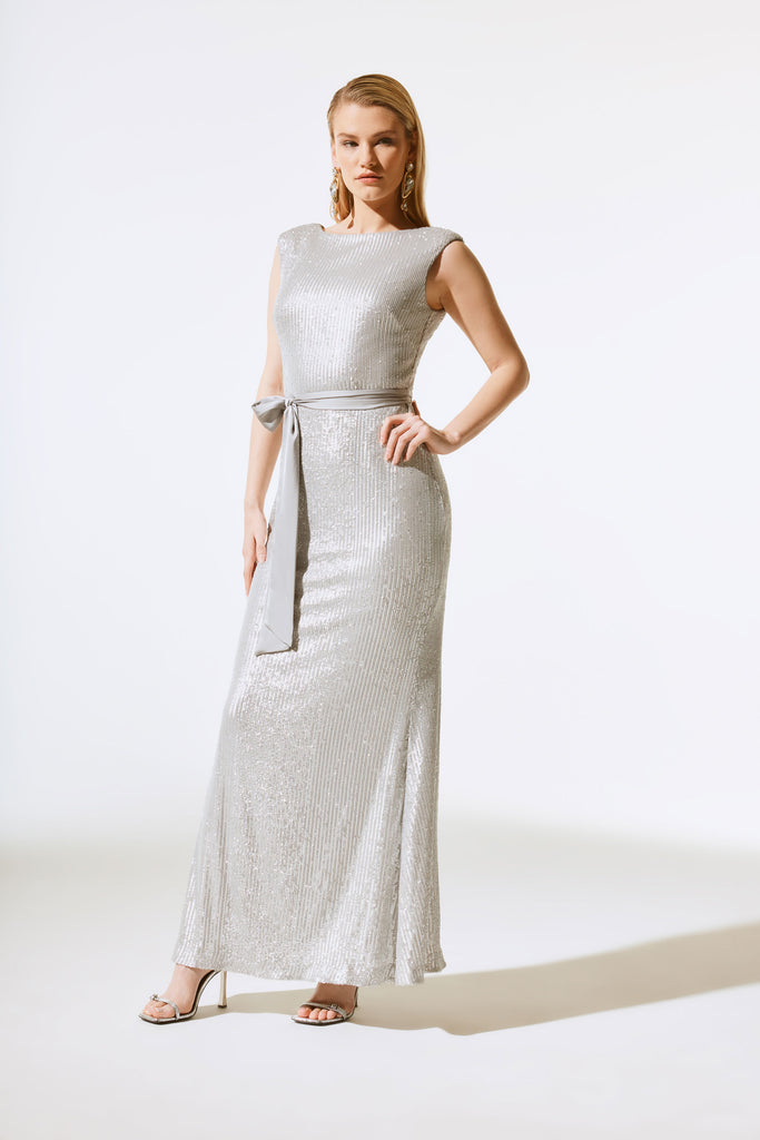 Sequined Gown With Satin Sash (JR1106)