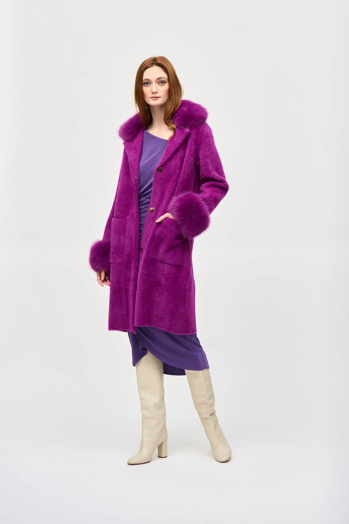 Feather Yarn and Faux Fur Sweater Coat (243923)