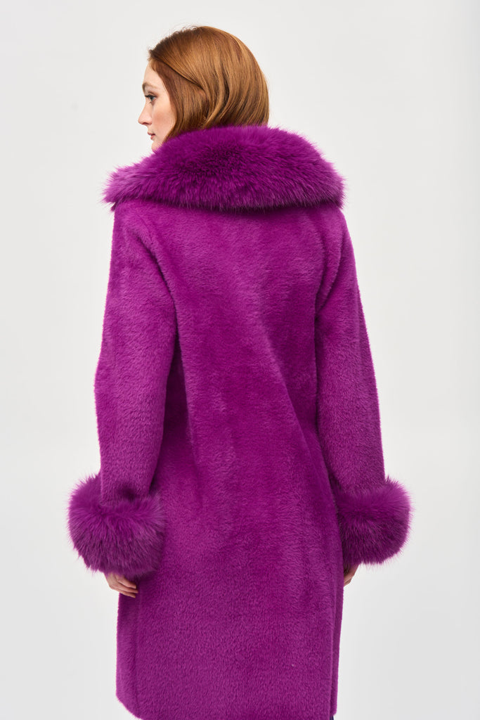 Feather Yarn and Faux Fur Sweater Coat (243923)