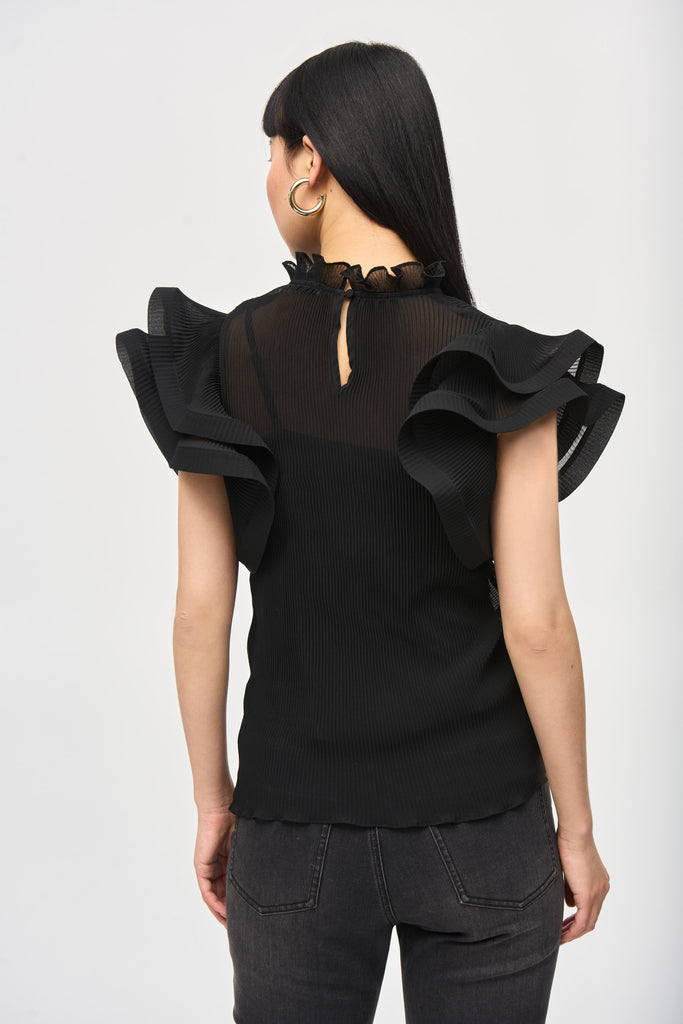 Chiffon Pleated Top With Ruffled Sleeves (243957)