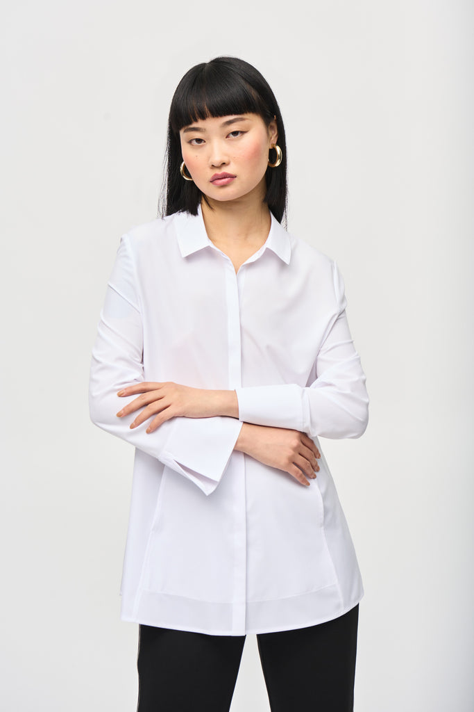 Woven Button-Down Blouse With Pockets (243958)