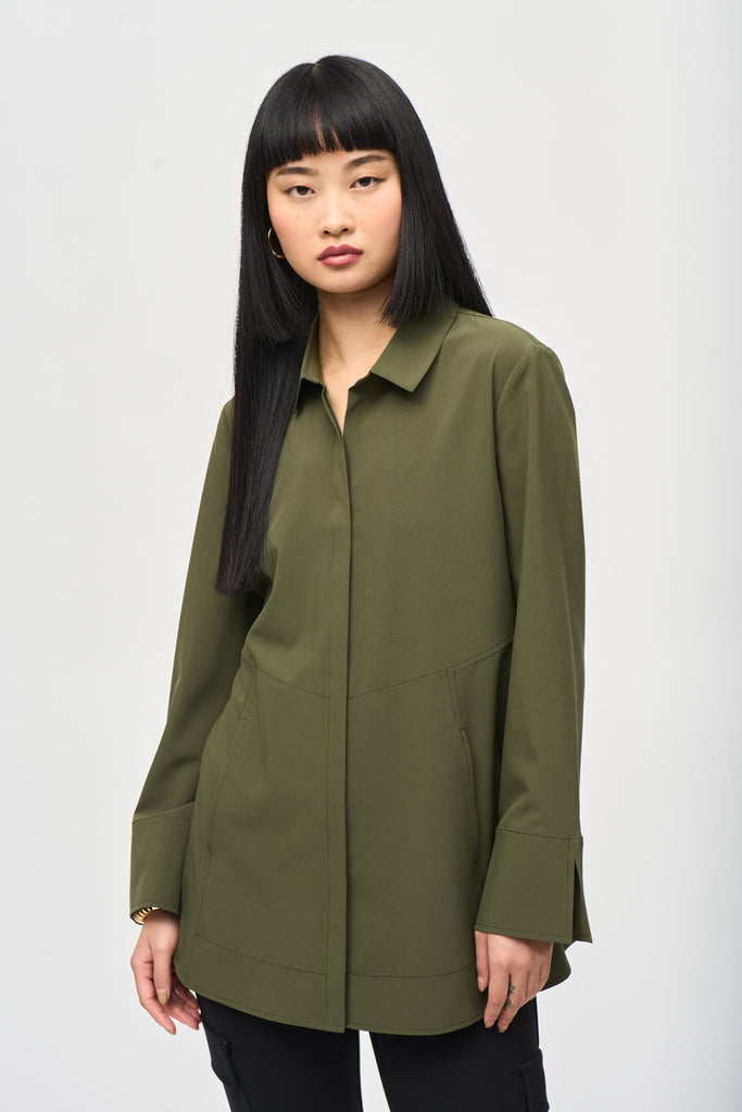 Woven Button-Down Blouse With Pockets (243958)