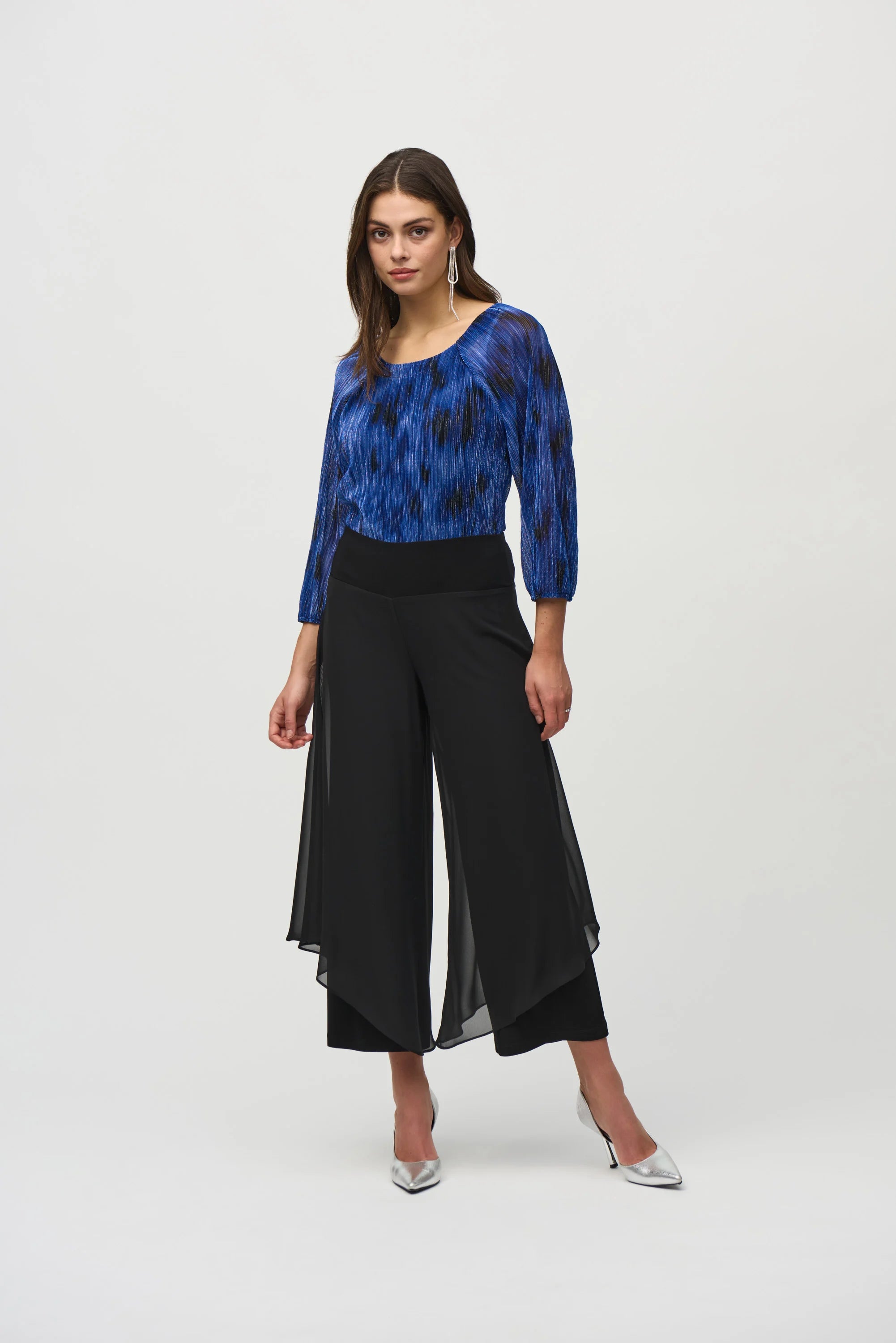 Essential Chiffon and Silky Knit Wide Leg Pants (244208)