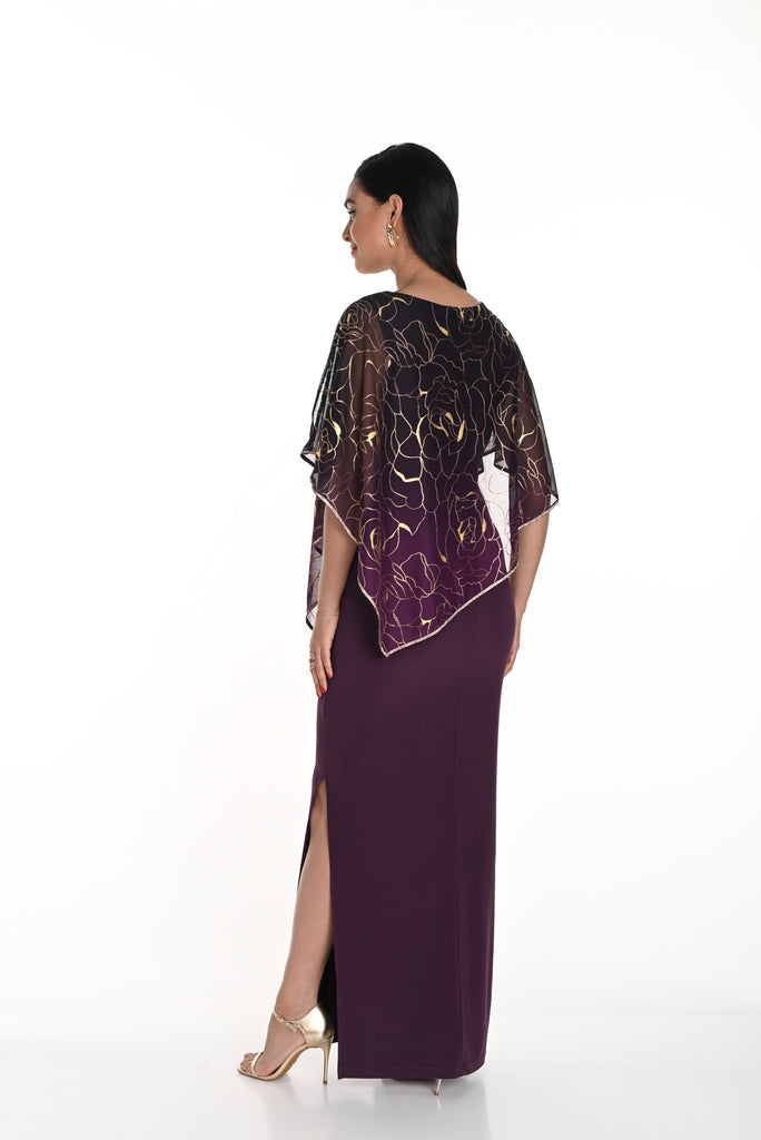 Mulberry & Gold Overlay Gown (FL0127)