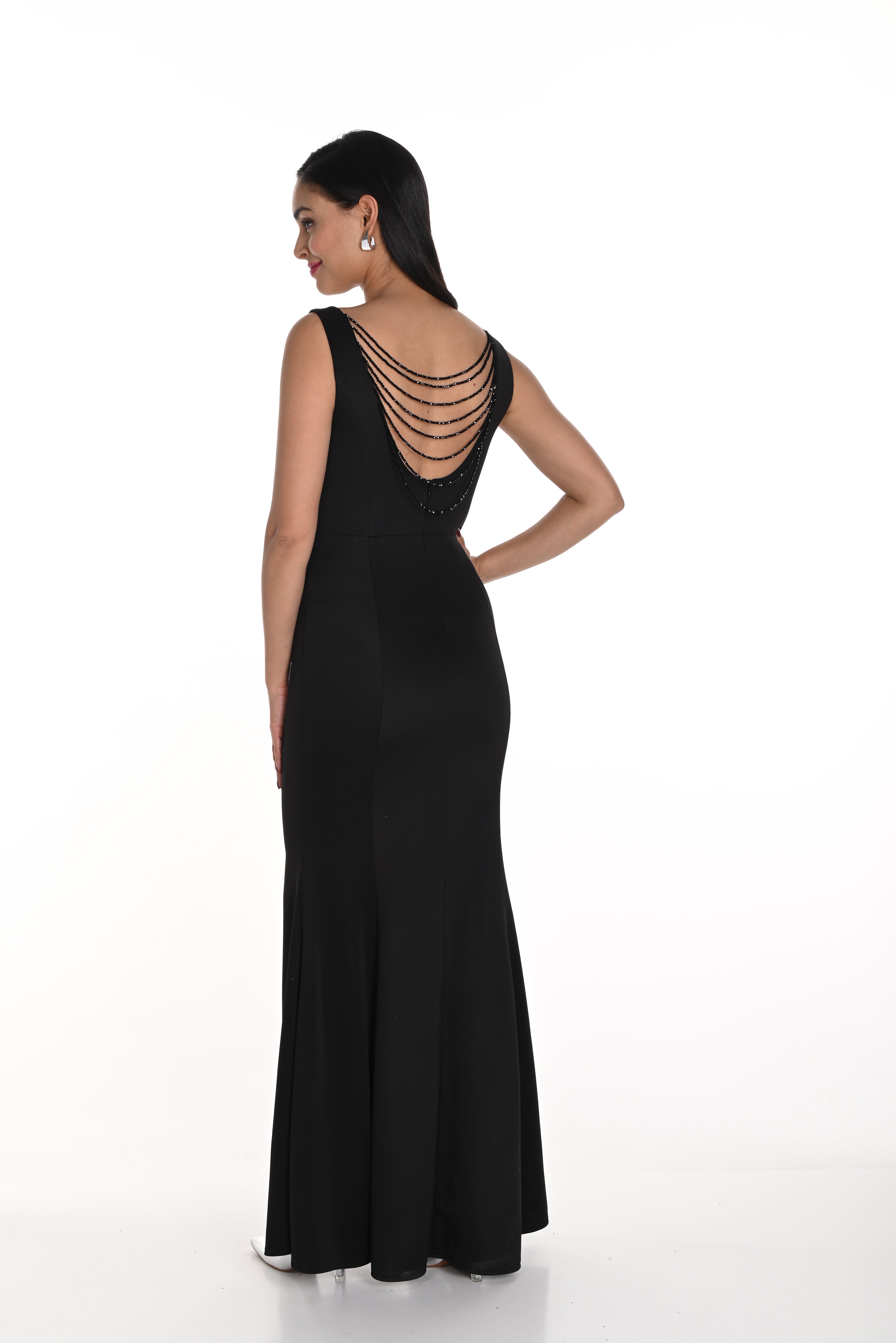 Black Gown with Beaded Back Detail (FL0134)