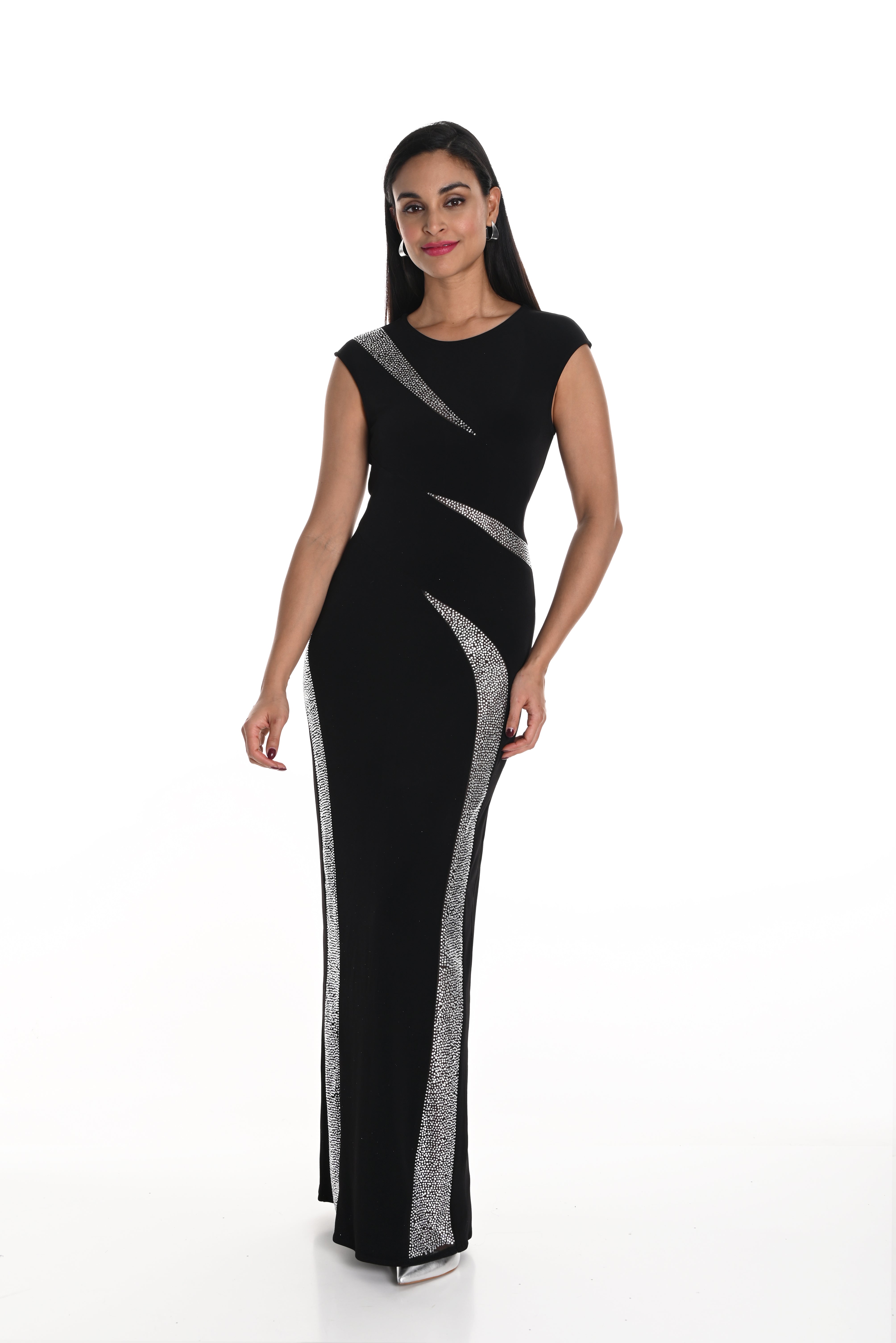 Black Gown with Rhinestone Cutouts (FL0140)