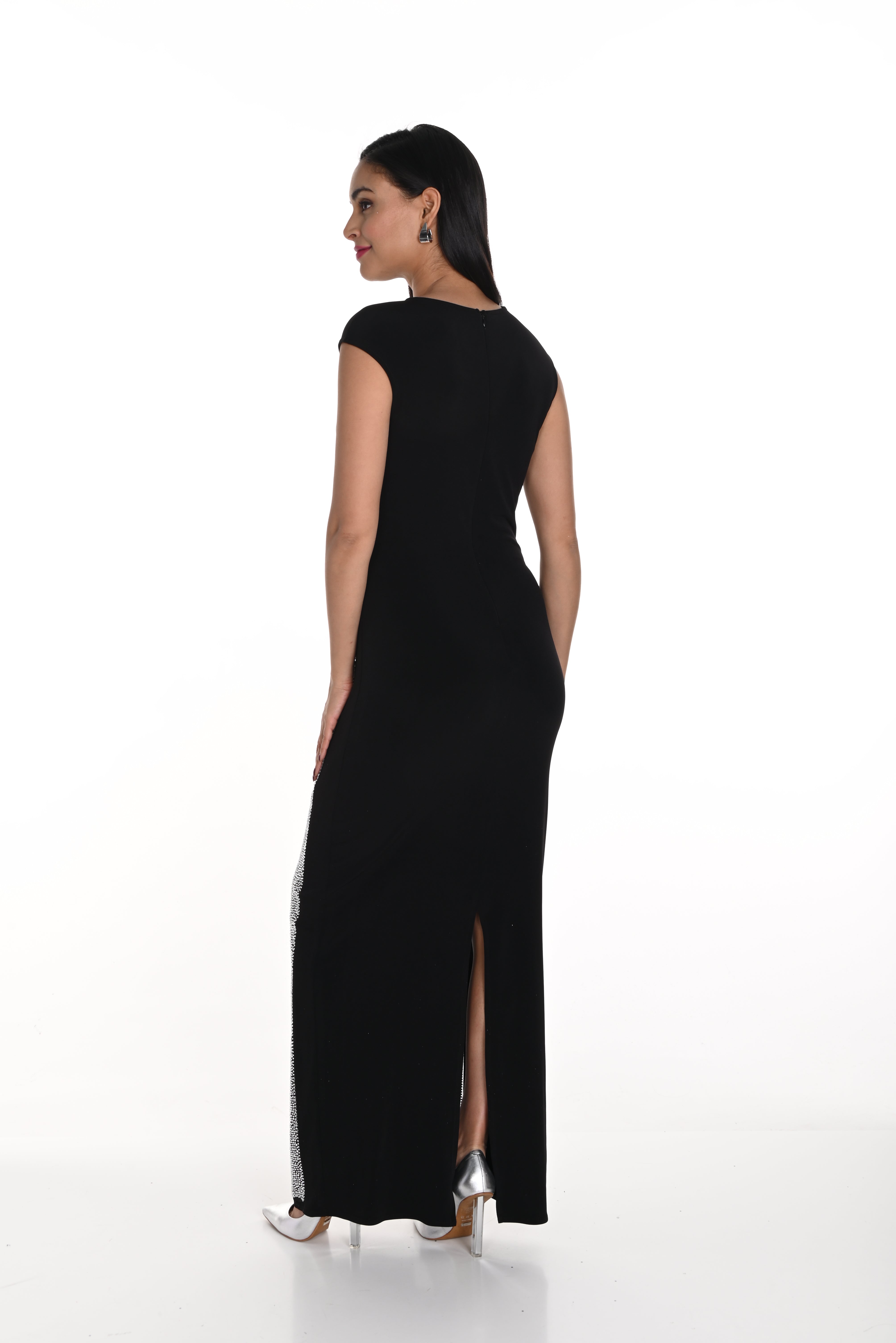 Black Gown with Rhinestone Cutouts (FL0140)