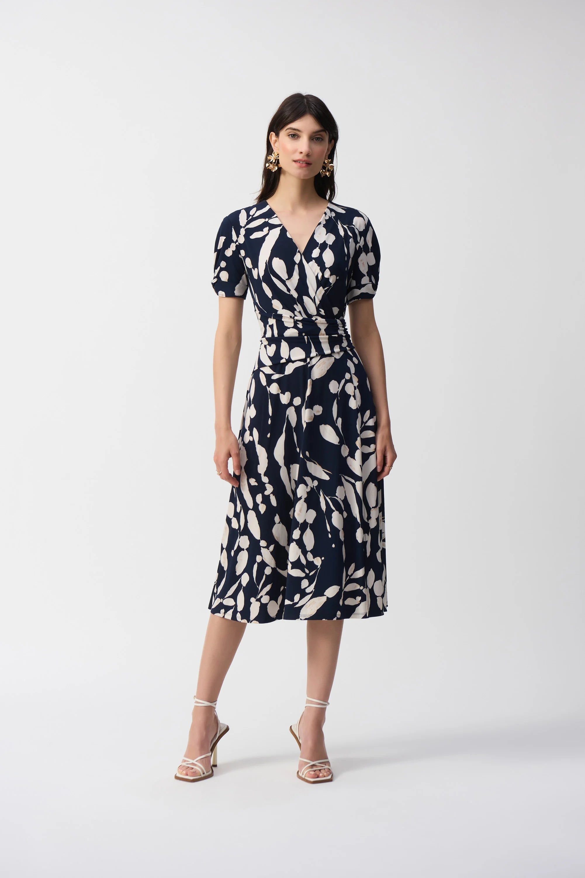 Silky Knit Abstract Print Wrap Dress (251014)