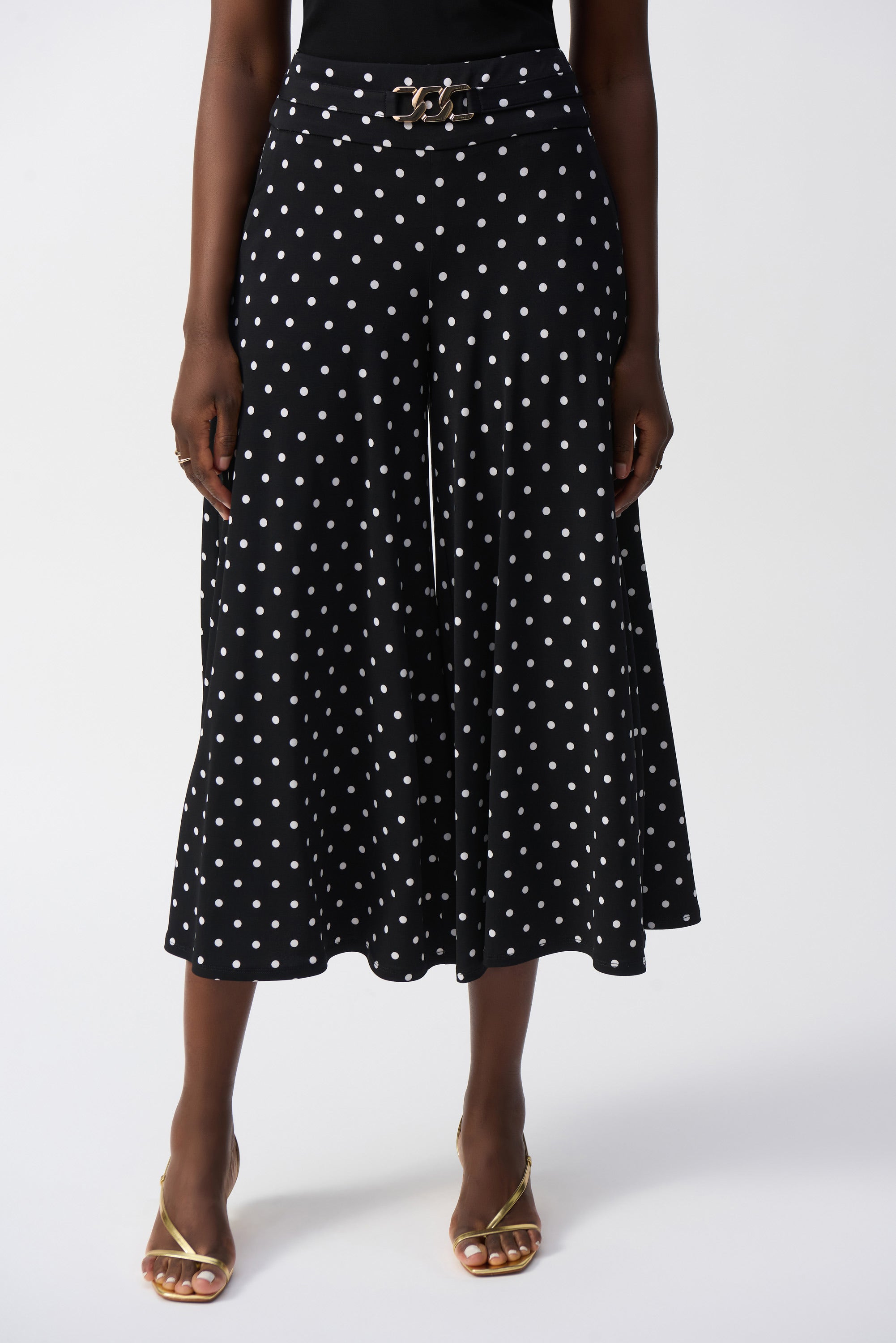 Silky Knit Dot Print Pull-On Culotte Pants (251040)