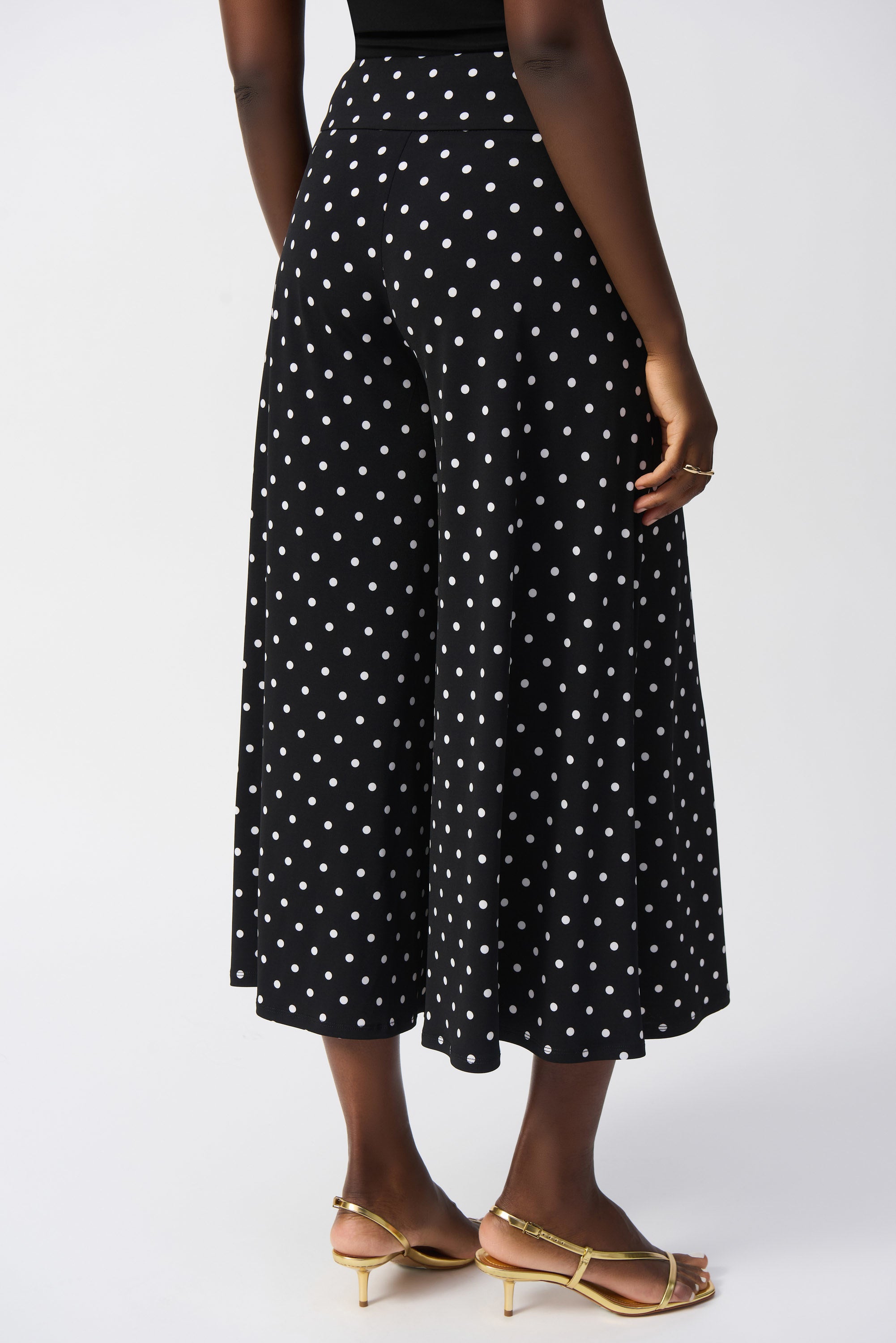 Silky Knit Dot Print Pull-On Culotte Pants (251040)