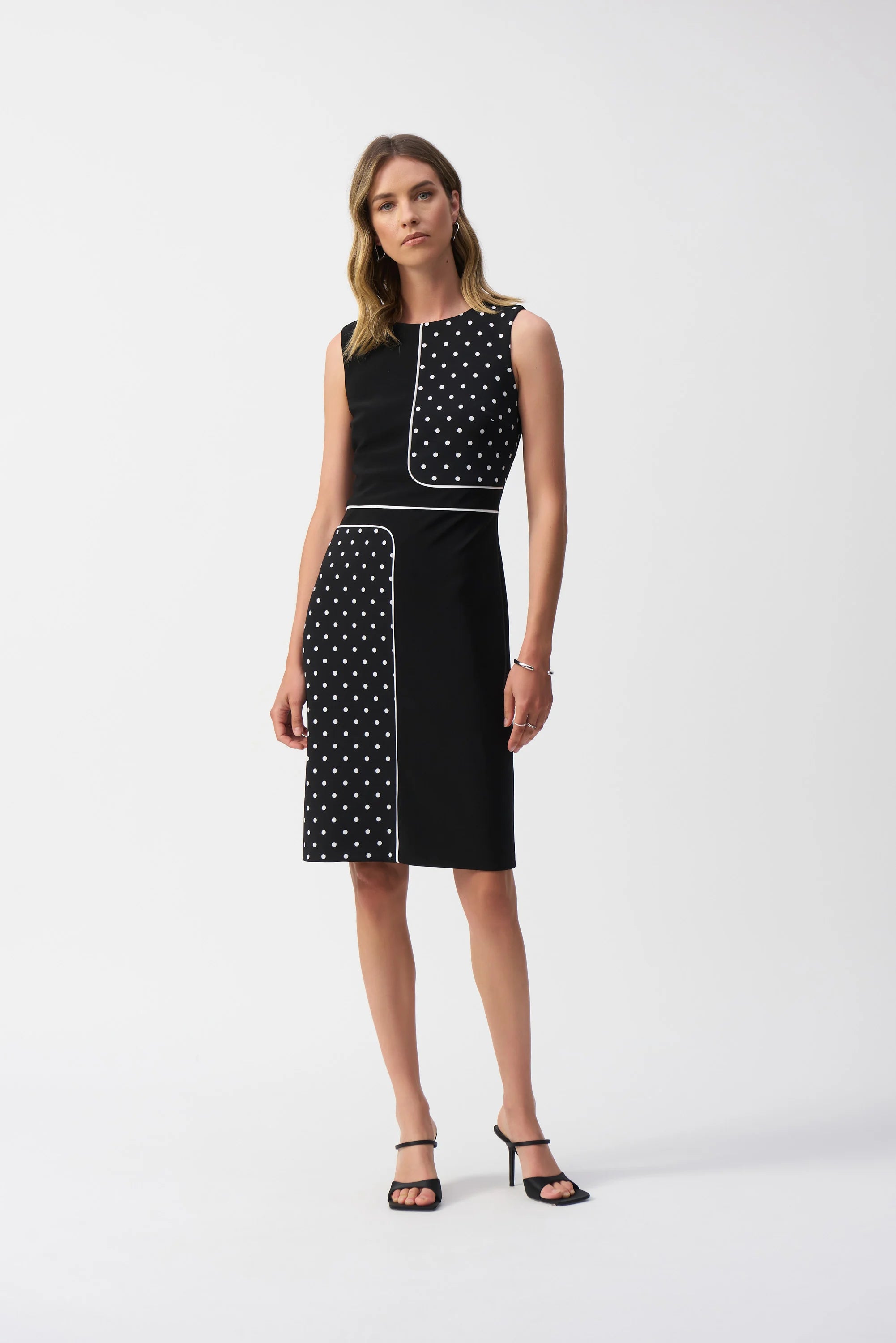 Silky Knit Dot Print Sleeveless Sheath Dress (251094)