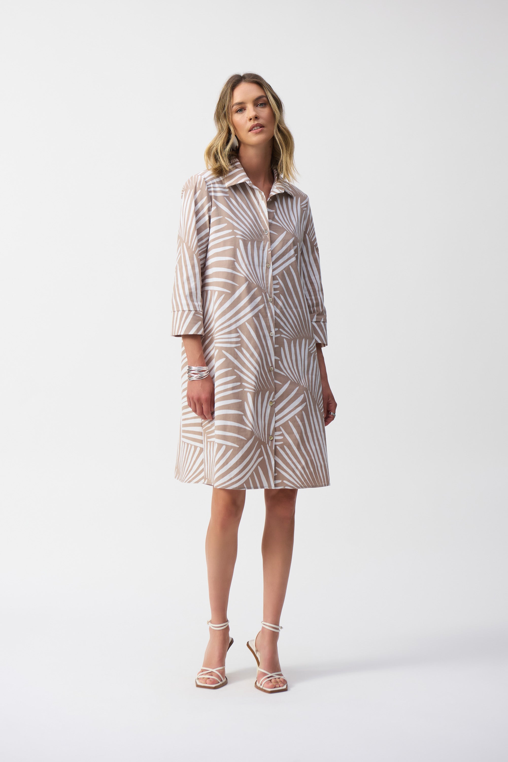 Stretch Poplin Tropical Print Shirt Dress (251144)