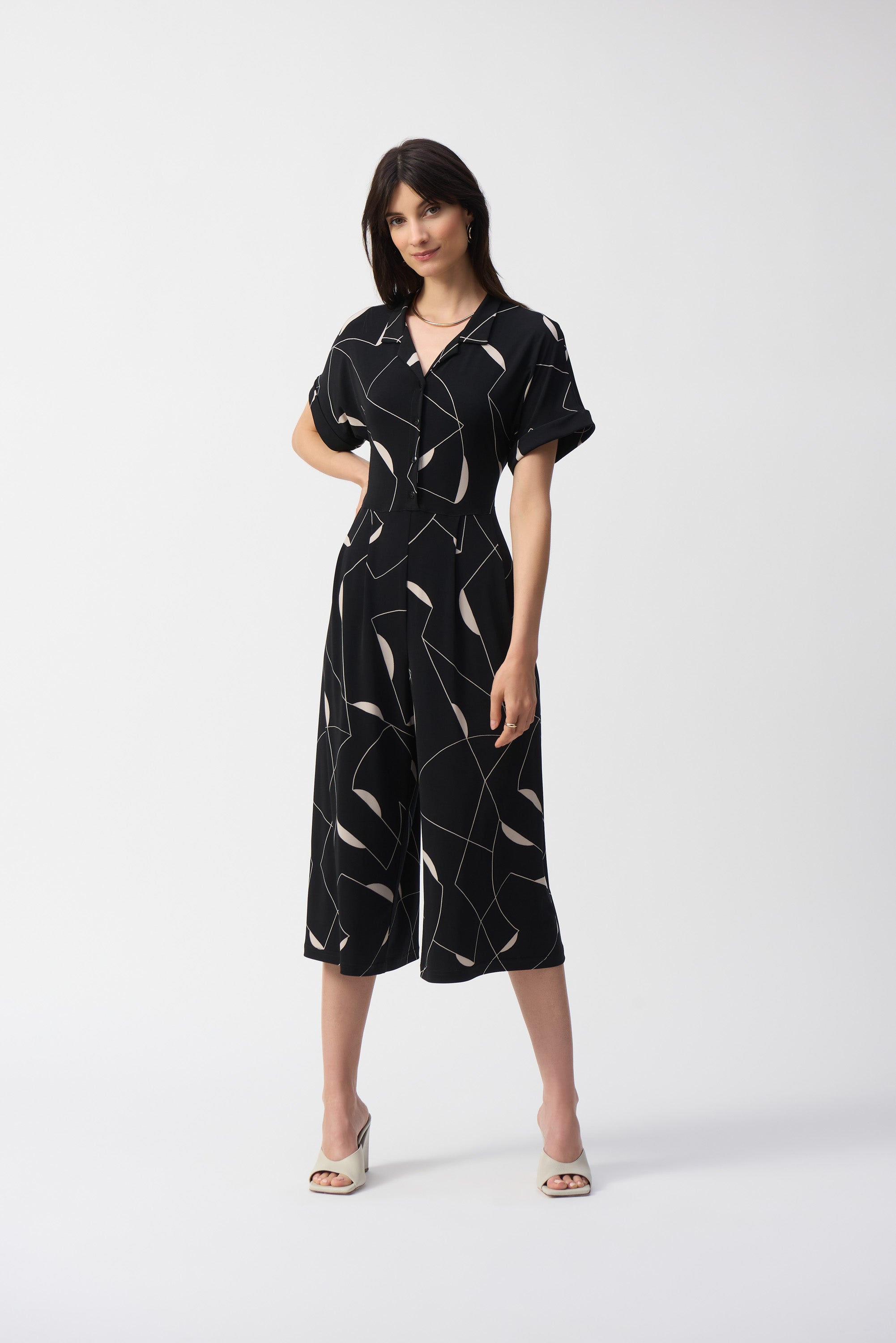 Silky Knit Geometric Print Culotte Jumpsuit (251195)