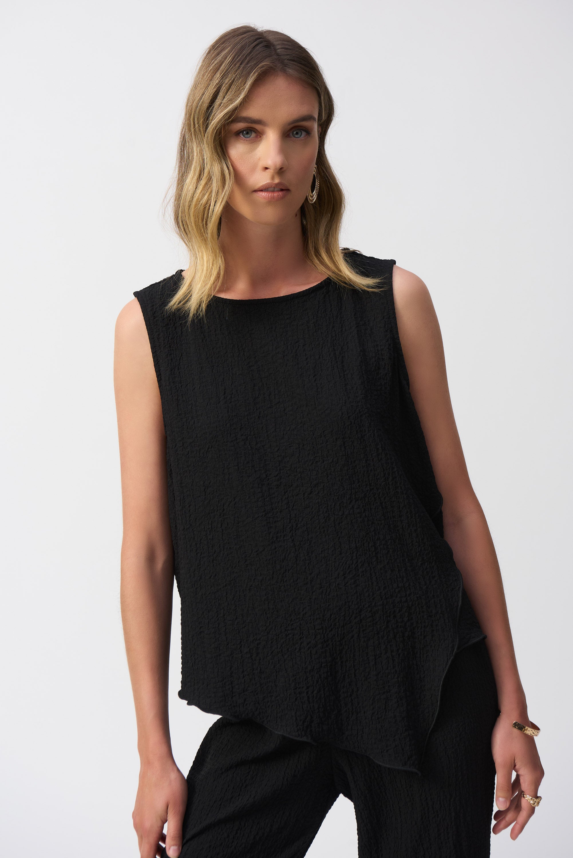 Seersucker Asymmetrical Sleeveless Top (251228)