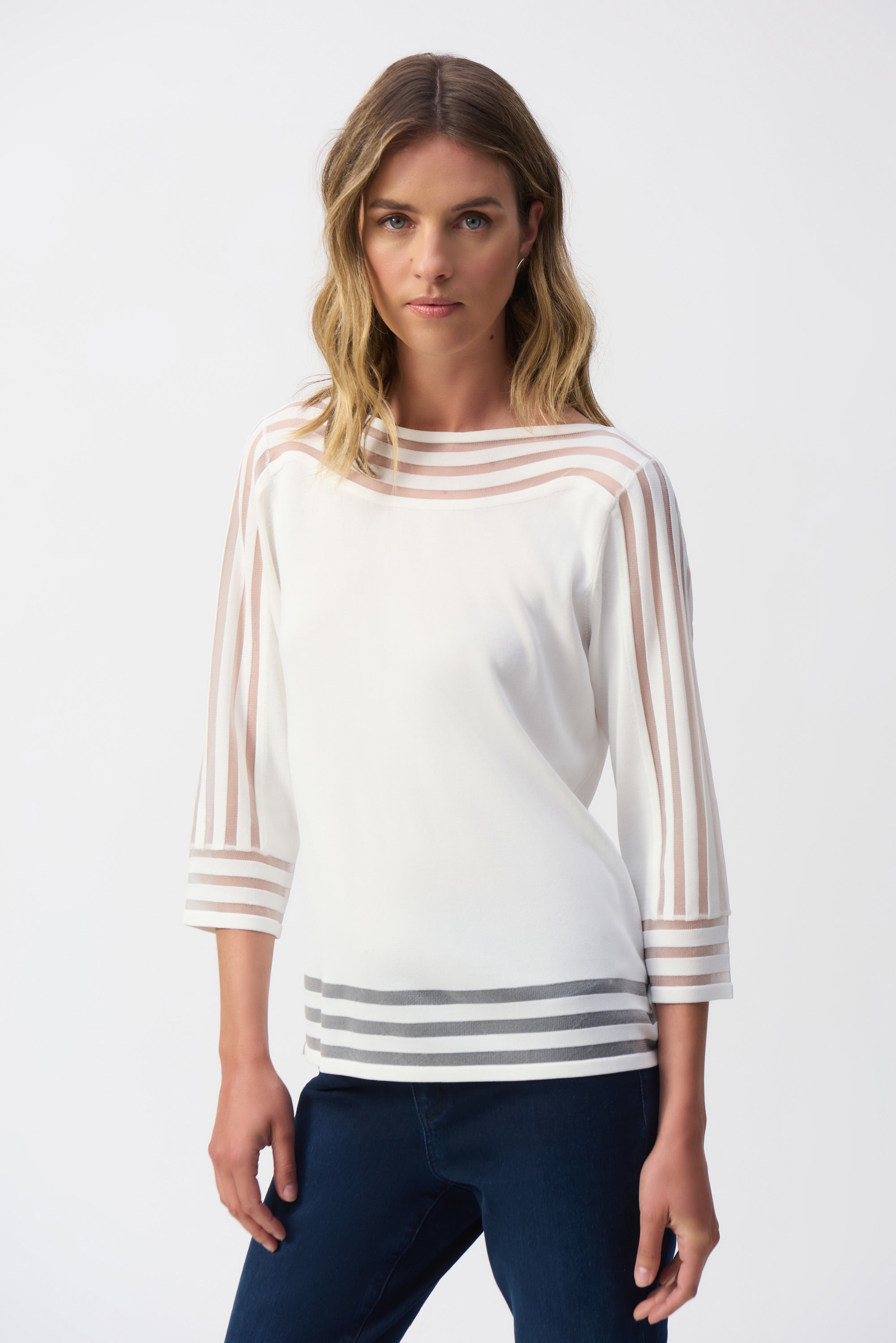 Sweater Knit Pullover with Mesh Stripe Detail (251946)