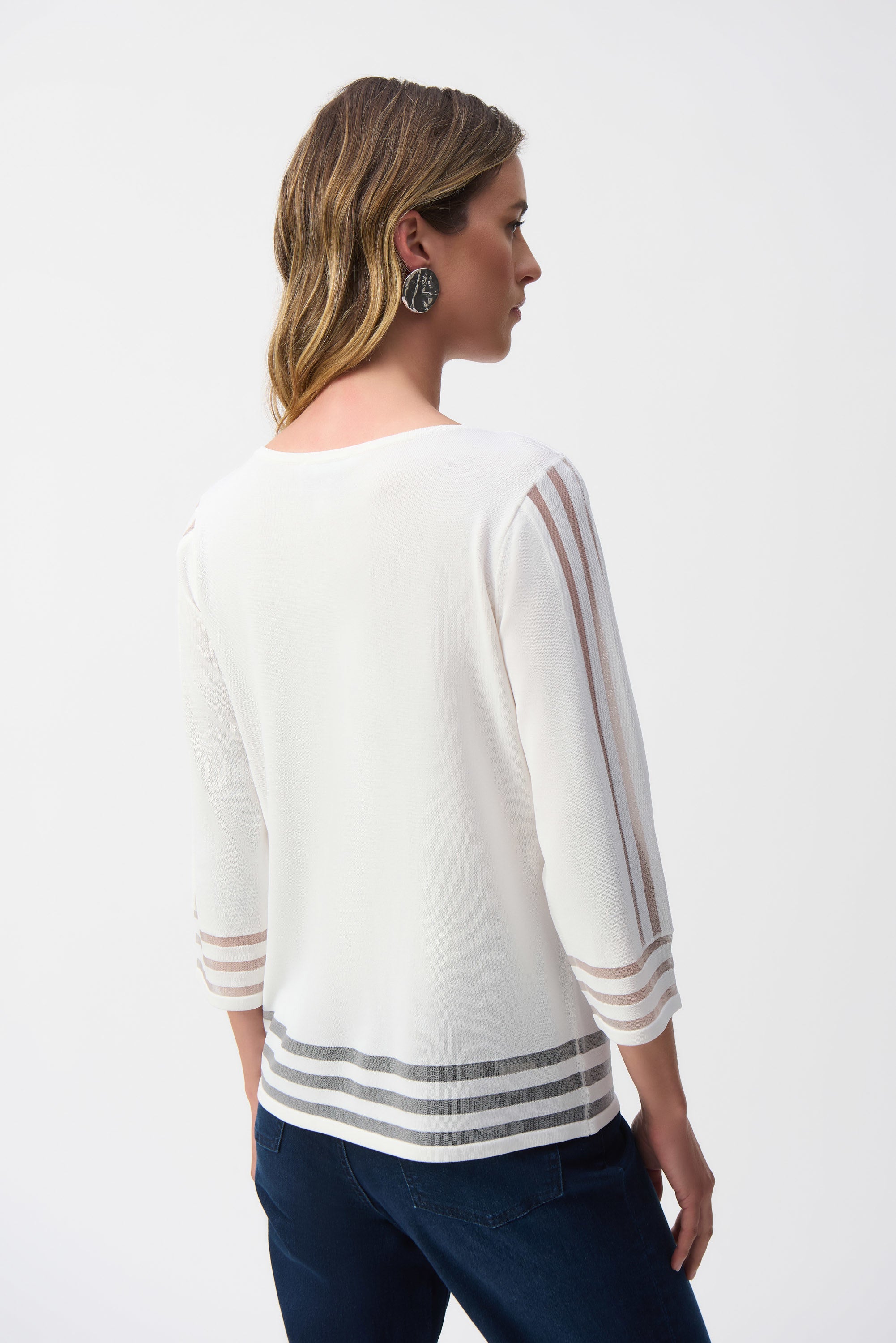 Sweater Knit Pullover with Mesh Stripe Detail (251946)