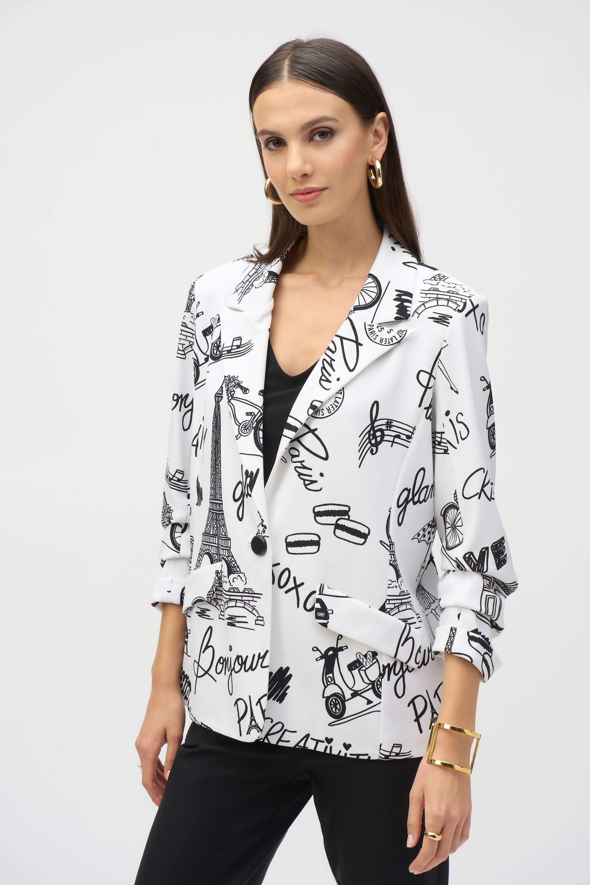 Silky Knit Conversational Print Straight Blazer (252042)