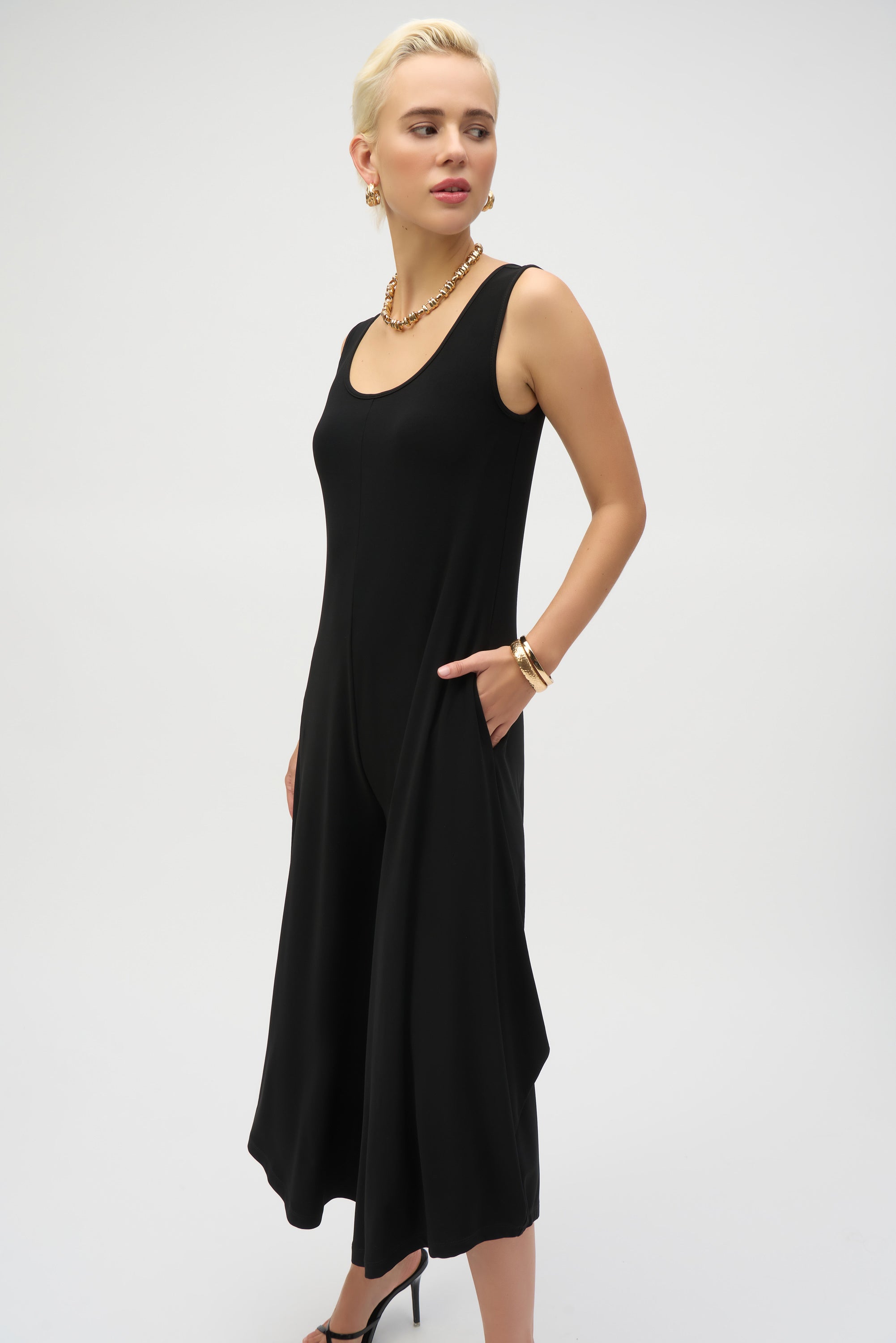 Silky Knit Wide-Leg Sleeveless Jumpsuit (252056)