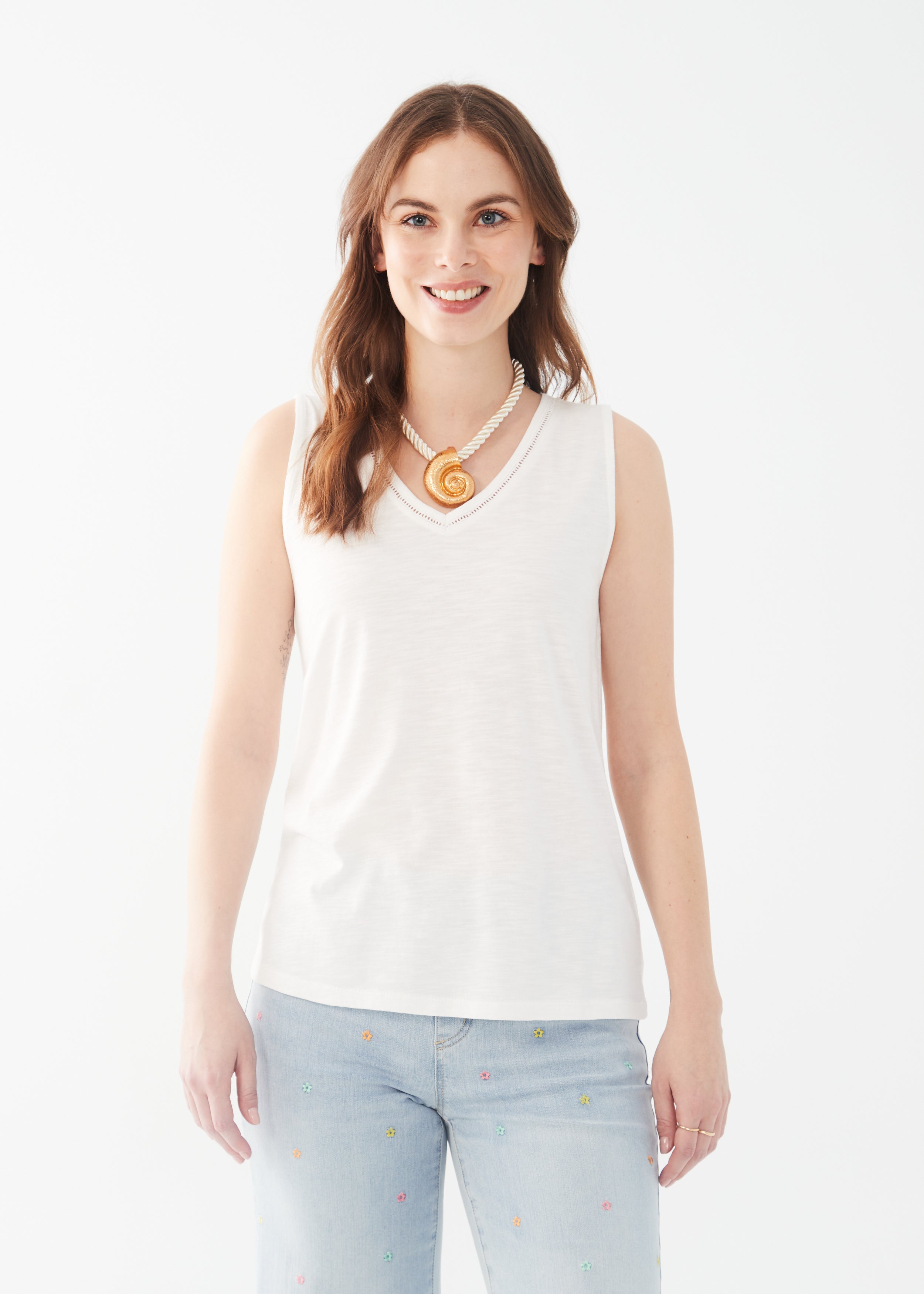 Sleeveless V-Neck Top (FDJ3026476)