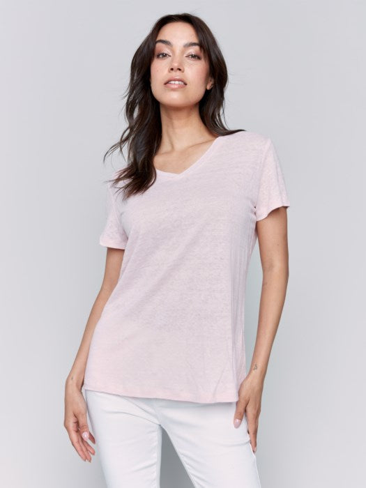 Linen Jersey Knit V-Neck T-Shirt (C1231291C)