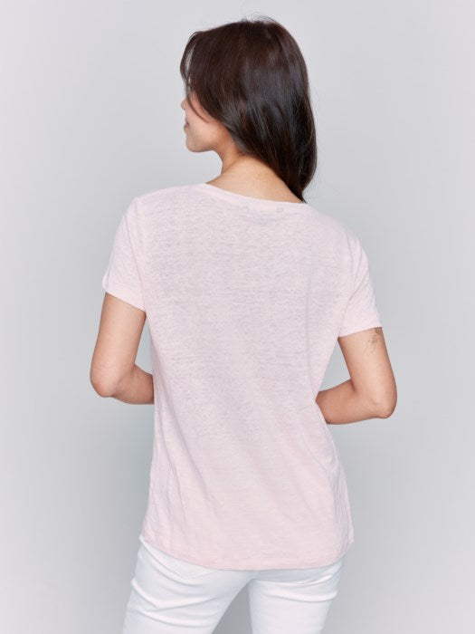 Linen Jersey Knit V-Neck T-Shirt (C1231291C)