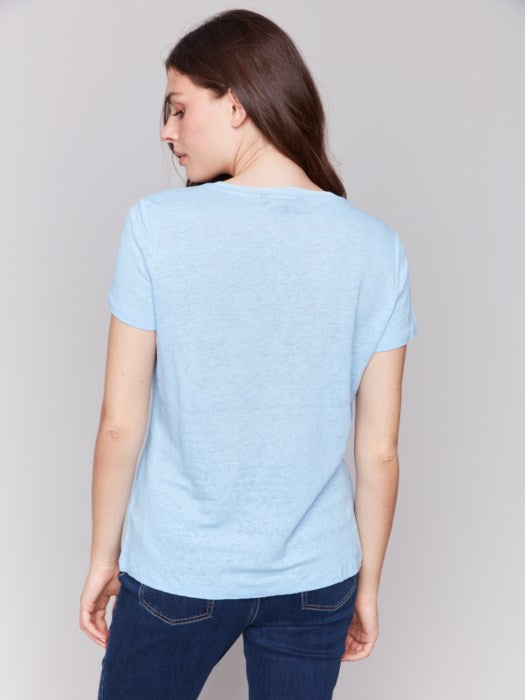 Linen Jersey Knit V-Neck T-Shirt (C1231291C)