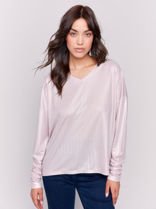 Foiled Knit Top With V Neck (C1368PK964B)