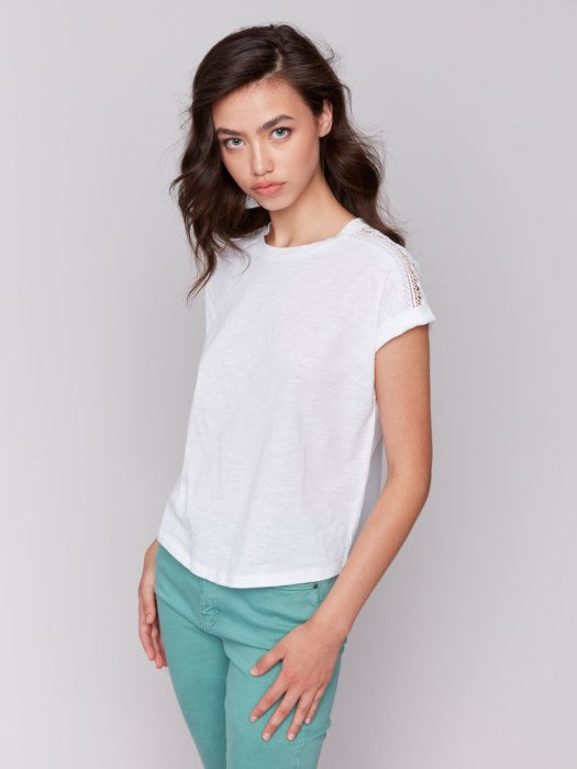 Drop Shoulder Tee with Lace Shoulder Trim (C1391463B)