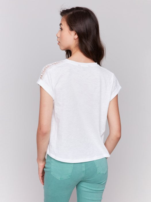 Drop Shoulder Tee with Lace Shoulder Trim (C1391463B)