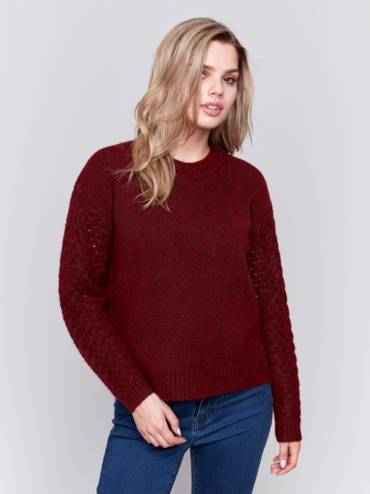 Fishnet Sleeve Crew Neck Sweater (C2675684B)