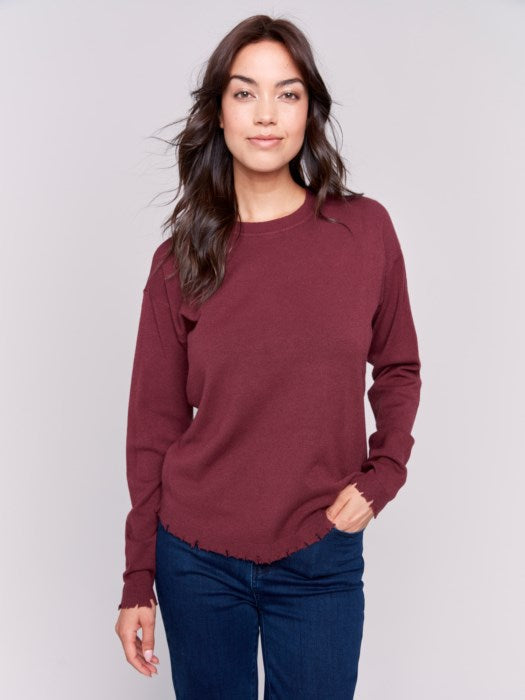 Frayed Edge Round Hem Sweater (C2707464A)