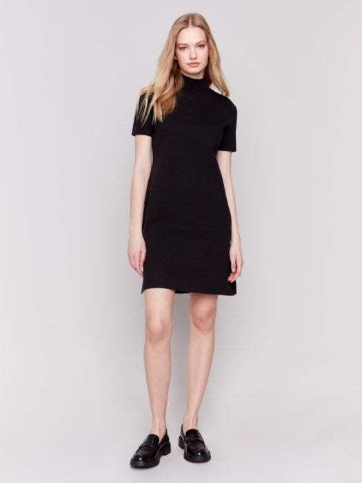 Short-Sleeve Mock Neck Sweater Dress (C3182739B)