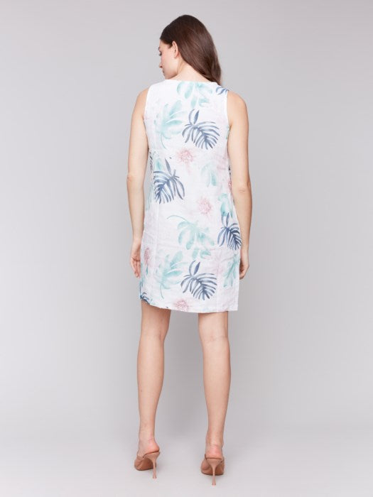 Printed Sleeveless Linen Blend Dress (C3204229B)