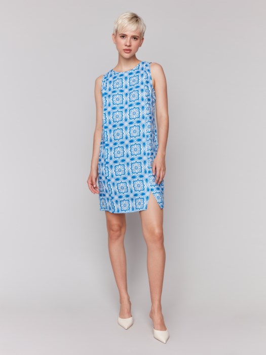 Printed Sleeveless Linen Blend Dress (C3204229B)