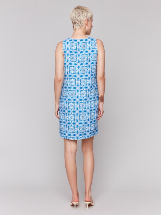 Printed Sleeveless Linen Blend Dress (C3204229B)