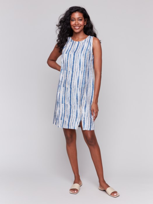 Printed Sleeveless Linen Blend Dress (C3204229B)