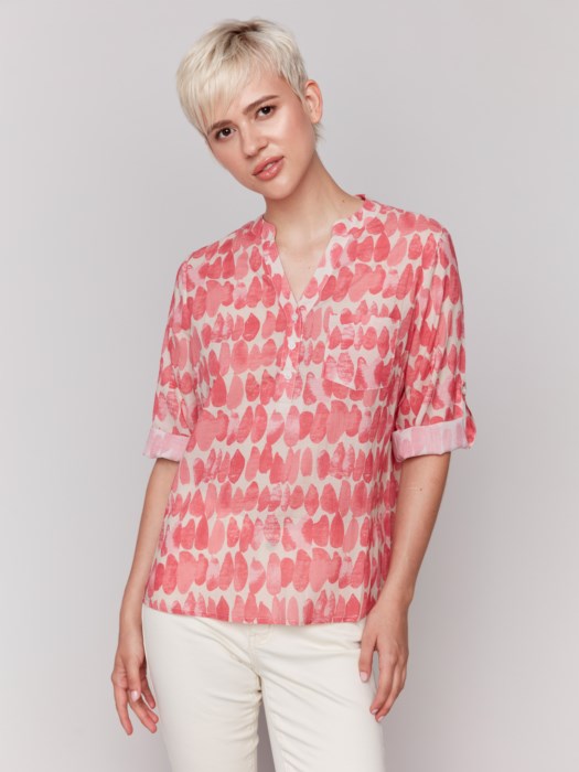 Printed Viscose Half-Button Blouse (C4188R884B)