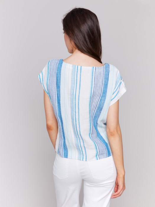 Striped Linen Blend Tie-Front Blouse (C4271176C)