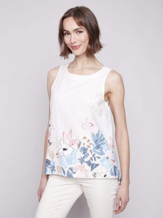 Sleeveless Printed Linen Blend Top (C4532BY229B)