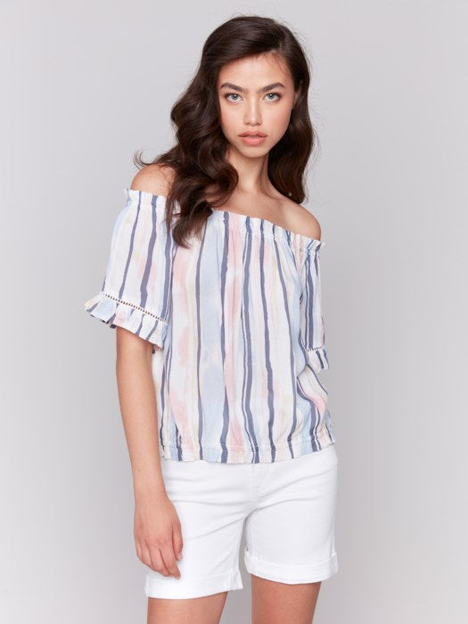 Printed Short Sleeve Peasant Blouse (C4554P808B)