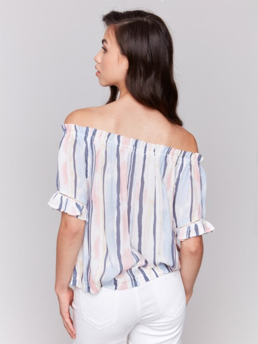 Printed Short Sleeve Peasant Blouse (C4554P808B)